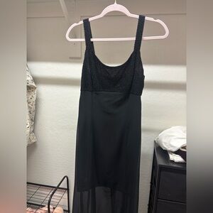 Black Beaded Bodice Sheer Skirt Dress